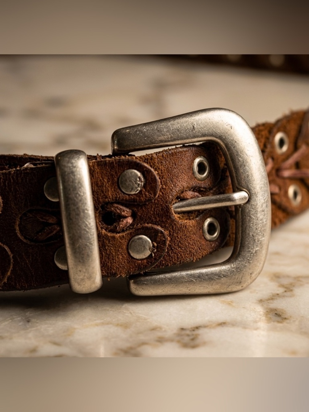 Vintage Brown Leather Studded Belt Western Boho Statement Festival Rodeo